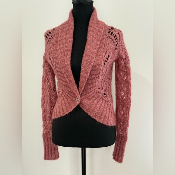 Ann Taylor Loft XS Elegant Wool Blend Knit Pink Cardigan Jewel Accent 875 - Picture 3 of 9